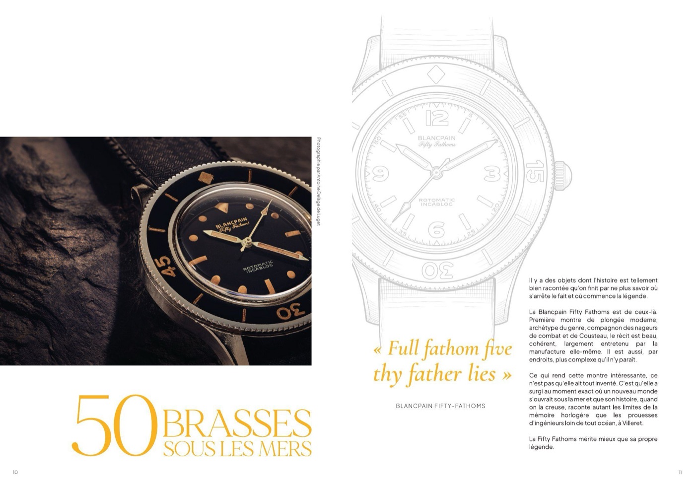 Double page du numéro 1 : Blancpain Fifty-Fathoms, 50 brasses sous les mers