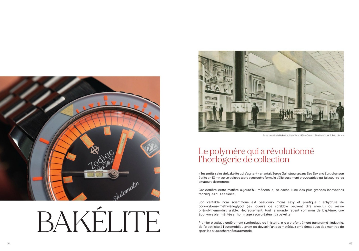 Double page du numéro 1 : la bakélite, le polymère qui a révolutionné l'horlogerie de collection